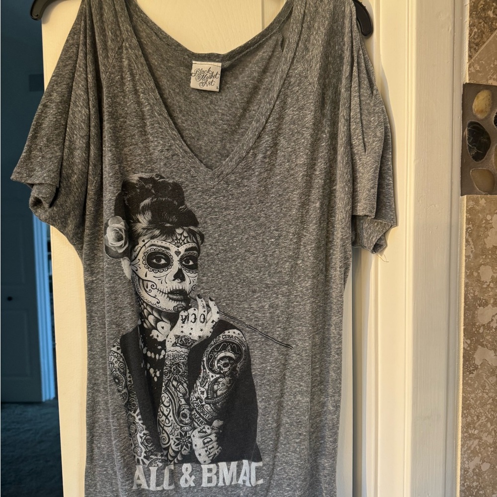 Black Market Art Grey V-Neck Tee with Script Label Set of two